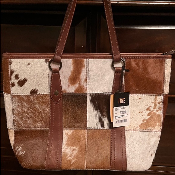 FRYE NWT Melissa hair calf patchwork zip shopper large tote / - Picture 1 of 16